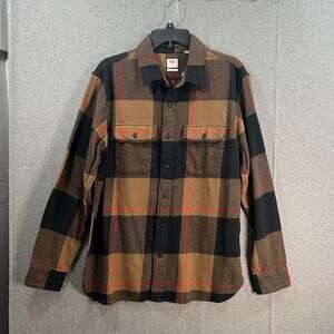 Levis Shirt Mens Button Up Relaxed Fit Flannel Brown Black Plaid Size S